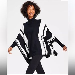 Striped Turtleneck Poncho Sweater